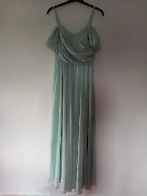 Boohoo Occasion Mint Blue Chiffon Cold Shoulder Maxi Prom Dress Size 10 • £24.99