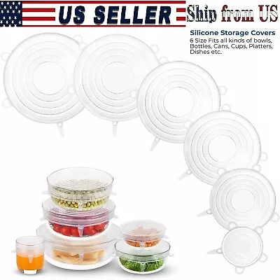 $5.90 • Buy 6Pcs Stretch Silicone Lids Bowl Kitchen Reusable Food Storage Wrap Sealing Cover