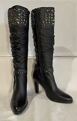 Colin Stuart Victoria's Secret Blk Faux Leather Knee-Hi Studded Boots New Sz 7.5 • $39.99