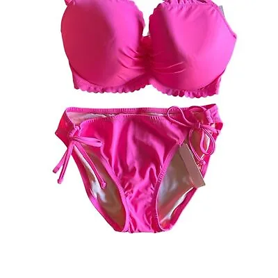 Victoria’s Secret Neon Pink Malta Bandeau Halter Bikini Top Sz 36DD. New Large • $50