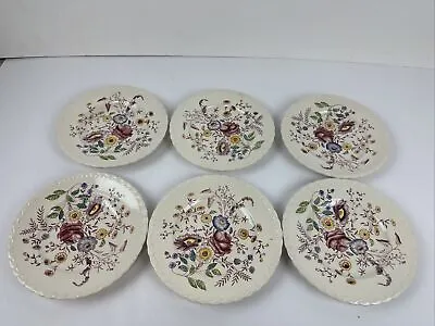 Vernon Kilns May Flower 7.5”  Salad Plates  Set Of 6 Made In The USA Under Glaze • $39.99