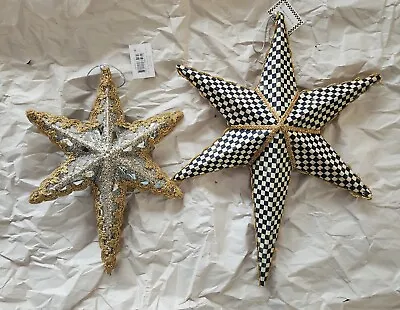 Mackenzie Childs Star Ornaments 11  & 14   Silver & Courtly Check - 2 Sided  NIP • $48