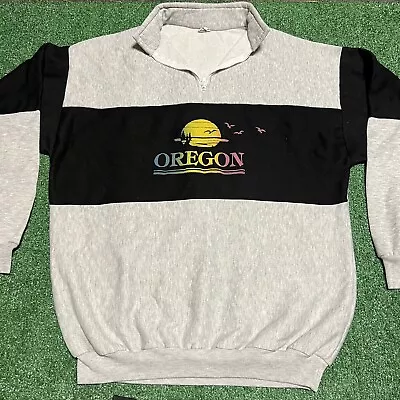 Vintage 80's Oregon Quarter Zip Sweatshirt Gray Black Size XL Made In USA • $22