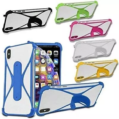 Soft Silicone Stretchy Bumper Stand Phone Case X-Shape Design For IMO Q Mobiles • £3.95