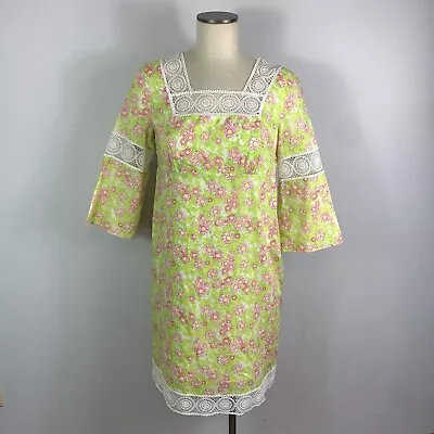 Vintage Lilly Pulitzer Chapman Lace Floral Tunic Dress Lush Green Ditzy Daisy S • $50