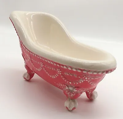 Ceramic Pink Floral  Swag Side Claw Foot Doll Bath Tub 7  X 3  X 2.5  • $6
