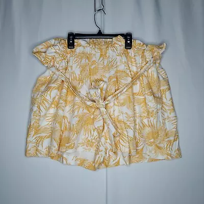 Ophelia Roe Paperbag Shorts 3X Women Linen Blend Belted Sunflower Pocket Pullon • $22.93