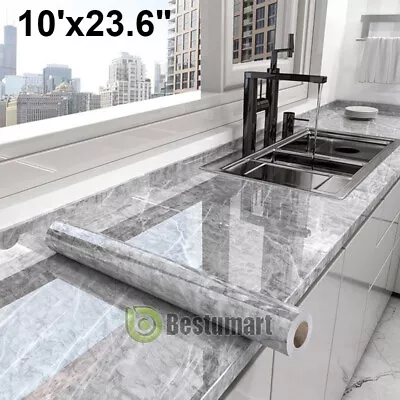 Gray Marble Contact Paper Self Adhesive Peel &Stick Wallpaper Kitchen Countertop • $11.67