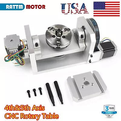 【US】CNC 5th Axis Rotary Table A&C Axis 6:1 100mm 3 Jaw Chuck For Round Carving • $510