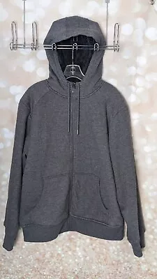 George Men's Gray Faux Fur Lined Zip Up Hoodie Sweatshirt Jacket Size Large • $19.99