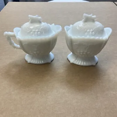 Vintage Westmoreland  Cherry And Grape  Milk Glass Covered Sugar And Creamer Set • $24.99