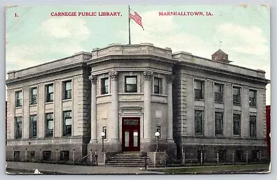 Marshalltown Iowa~Front Of Carnegie Public Library~Vintage Postcard • $3.70