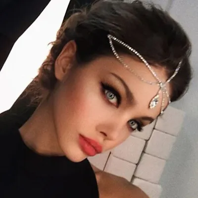 Women Forehead Chain Rhinestone Droplet Bridal Jewelry Hair Chain Headwear 22661 • $9.38