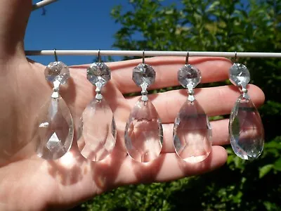 5x *SILVER Top Droplet +Clear Tear-Drop Glass Crystal Chandelier Parts XMAS DECO • £9.95