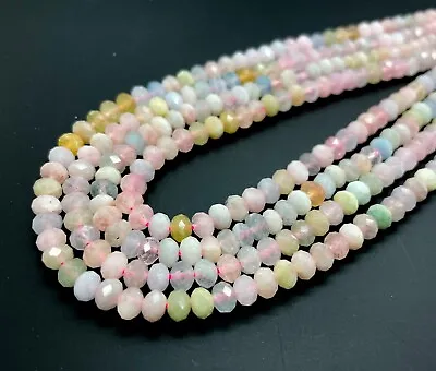 Natural Rainbow Morganite Faceted Rondelle 4mm X 6mm Gemstone Beads - RDF49 • $21.32