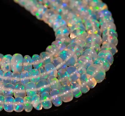 4-8MM Natural Ethiopian Opal Gemstone Beads Necklace 925 Sterling Silver 16  • $35.99