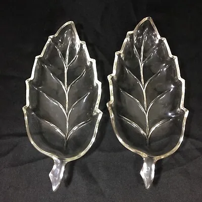 Vintage Pair Of Clear Glass Leaf Dish 9 3/4  Set Of 2 • $3.95