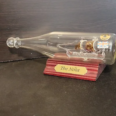 Mayflower Glass Sculpture England Rare/ Unique THE NINA Ship In A Bottle Base • $32.95