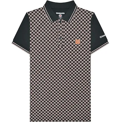 £18.98 • Buy Lambretta Mens AOP Check Print Short Sleeve 3 Button Polo Shirt Top - Black/Grey
