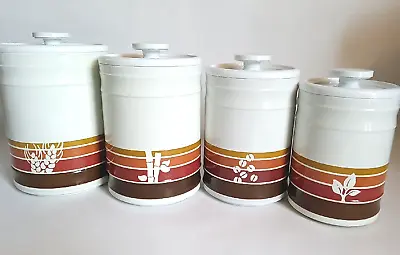 Vintage 70s-80s Retro Lincolnware 4 Pc Metal Canister Set NOS Pentron Storage • $49.99