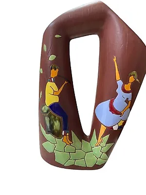 Keramos Israel Enameled Mosaic Hand Painted Pottery Vase Wedding Couple Art Vtg  • $79.99