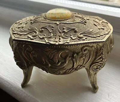 Vintage Gilt Metal Trinket Box Footed Elegant Ornate Hinged Lidded  • $5