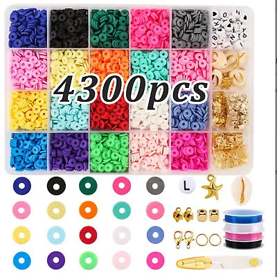 £5.99 • Buy 4300Pcs Clay Bead Clay Flat Beads Polymer Bracelet Making Kit Jewelry DIY Kit