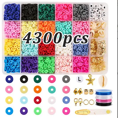£10.69 • Buy 4300Pcs Clay Beads Clay Flat Beads Polymer Bracelet Making Kit Jewelry DIY Kit