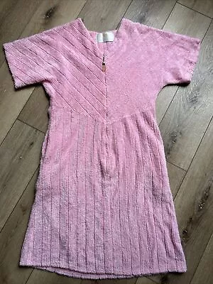 Vintage STAN HERMAN Pink Chenille Long Robe Half Zip Size Small • $39.99
