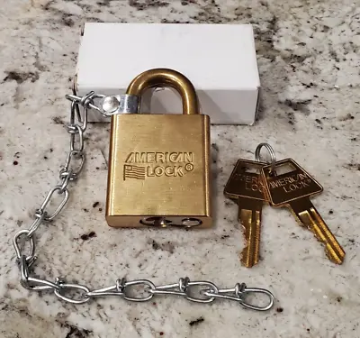 New American Lock Padlock With 9 Inch Chain 2 Keys Us Military Many Available • $18.99