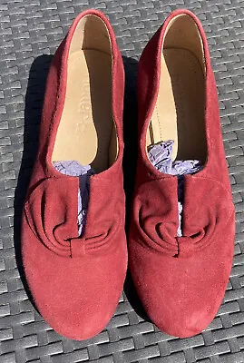 £15 • Buy Hotter Donna  Uk 4 Womens Red Suede Low Heels Vintage Look Court Shoes Worn Once