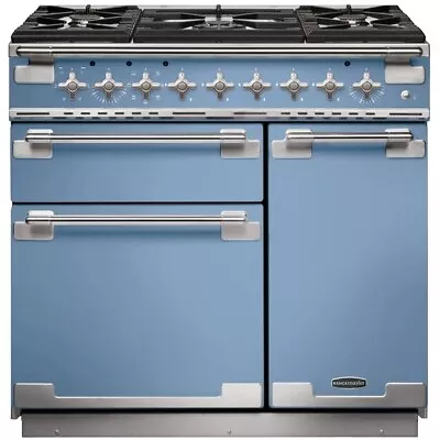 Rangemaster Elise ELS90DFFCA China Blue / Brushed Chrome 90cm Dual Fuel Range... • £3209