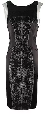 $189.19 • Buy Karen Millen Lace Satin Pencil Tailored Dress Black White Grey Print Sizes 10 12