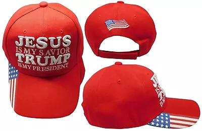 Jesus Is My Savior Trump Is My President USA Red TRUMP 2024 Embroidered Cap Hat • $12.88