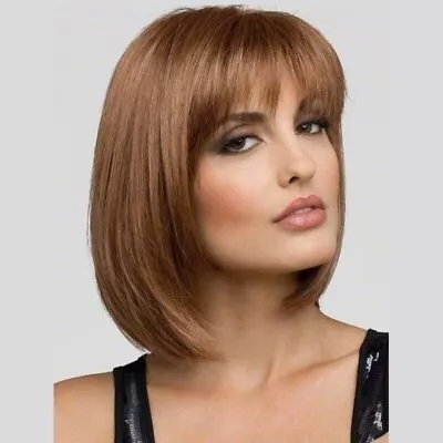 100% Human Colored Wig With Bangs Short Brown Hair 12 Inches • $15.99