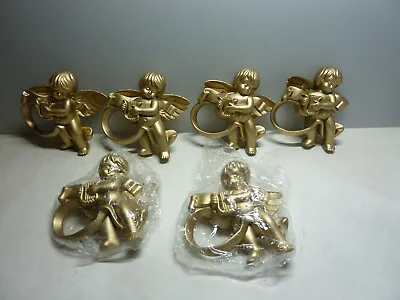  Vera Neumann VINTAGE GOLD ANGEL NAPKIN HOLDERS  RINGS  Heavy Plastic  Set Of 6 • $29.99