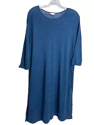 J. Jill Linen Sweater Dress 1/2 Sleeve Blue Large Side Slit • $20
