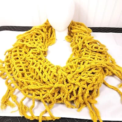 Infinity Women Crotchet/Knitted Scarf Fringed 100% Acrylic Mustard Fishnet Style • $7