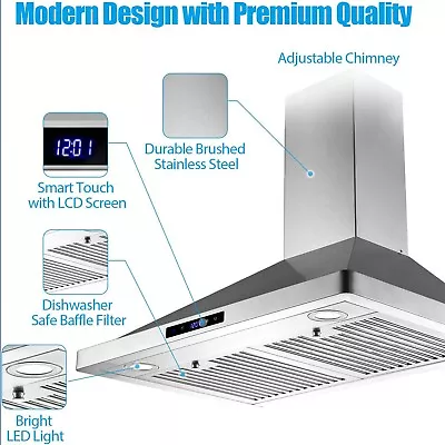 Kitchen Wall Mount Range Hood 30 Inch Stainless Steel 700CFM Touch Control New • $189.99