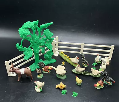 Vtg Lot Plastic Mini Farm Animals Chicken Fence Tree Goat Frogs Britain's Ducks • $7