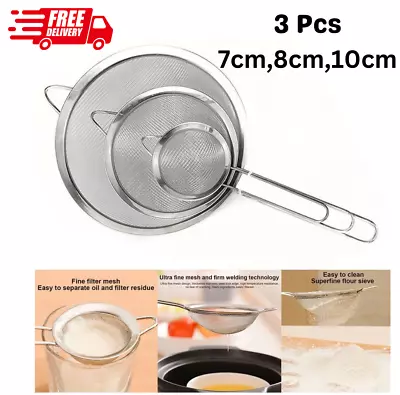 3 X Stainless Steel Kitchen Mesh Strainer Food Colander Sieve All Purpose 1049 • £7.99