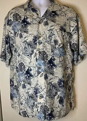 Island Shores 100% Silk Shirt Mens Casual Button Up LRG Hawaiian Tropical • $14