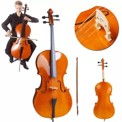 New Cello 4/4 Full Size Natural Color BassWood +Bag+Bow+Rosin+Bridge Natural • $159.98