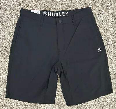 New Hurley Men’s Black Hybird Quick Dry Shorts Reflective Stretch Size 34 (U16) • $16.95