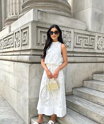 $55 • Buy Nwt Zara Cotton Oyster White Embroidered Eyelet Midi Skirt 7576/979  Ss23_s-l