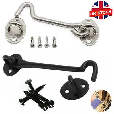 Cabin Hook And Eye Latch Lock Shed Gate Door Catch Silent Holder Stainless Steel • £3.29