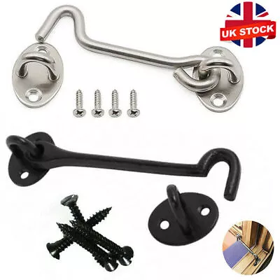 Cabin Hook And Eye Latch Lock Shed Gate Door Stainless Steel Catch Silent Holder • £3.39