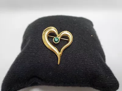 Vintage Avon Gold Tone Heart Brooch Pin W/Green Stone • $12