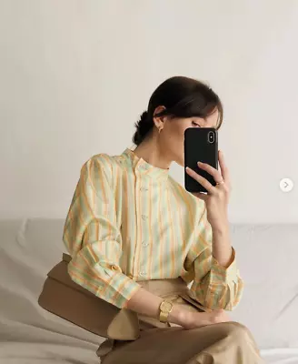 $99 • Buy OROTON Silk Multi Stripe Shirt In Gelato Size 12 With Tags RRP$399