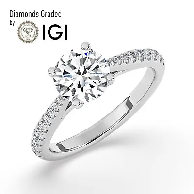 IGID/VS12 CT Solitaire Lab-Grown Round Diamond Engagement Ring 18K White Gold • $2080